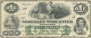 The Somerset and Worcester Savings Bank - Obsolete Banknote - Paper Money - SOLD